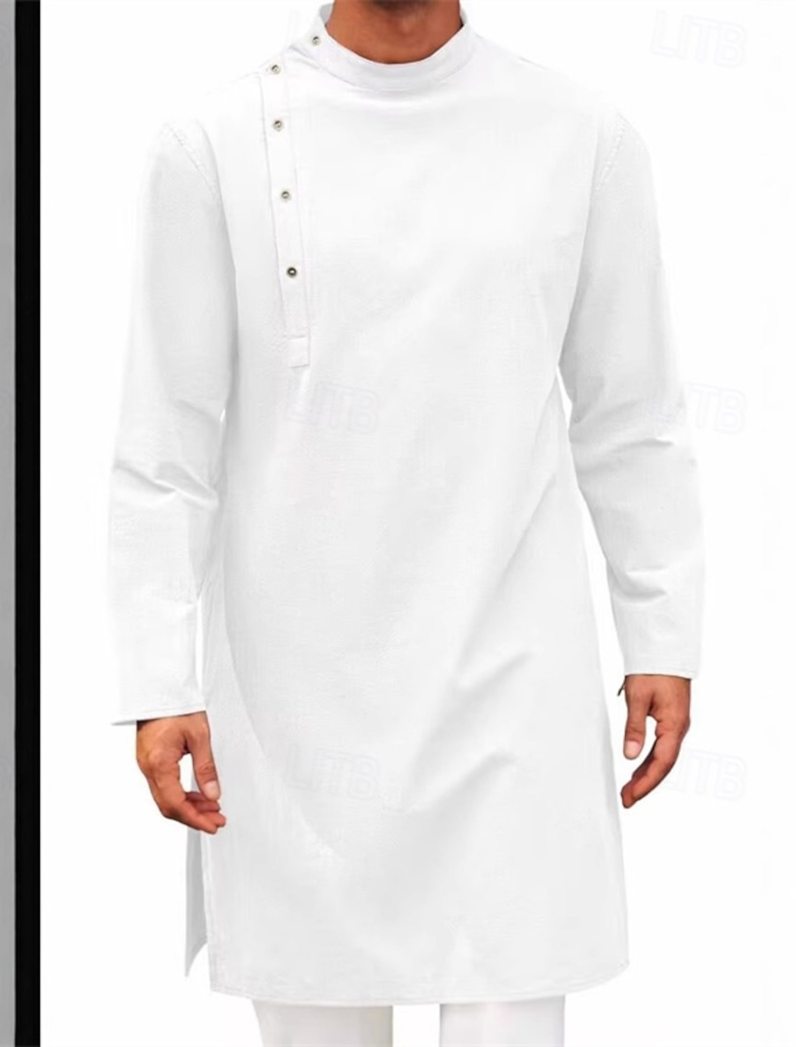 Men's Loungewear Nightgown Nightshirt Plain Stylish Comfort Home Daily Cotton Breathable Stand Collar Long Sleeve Spring Fall Black White