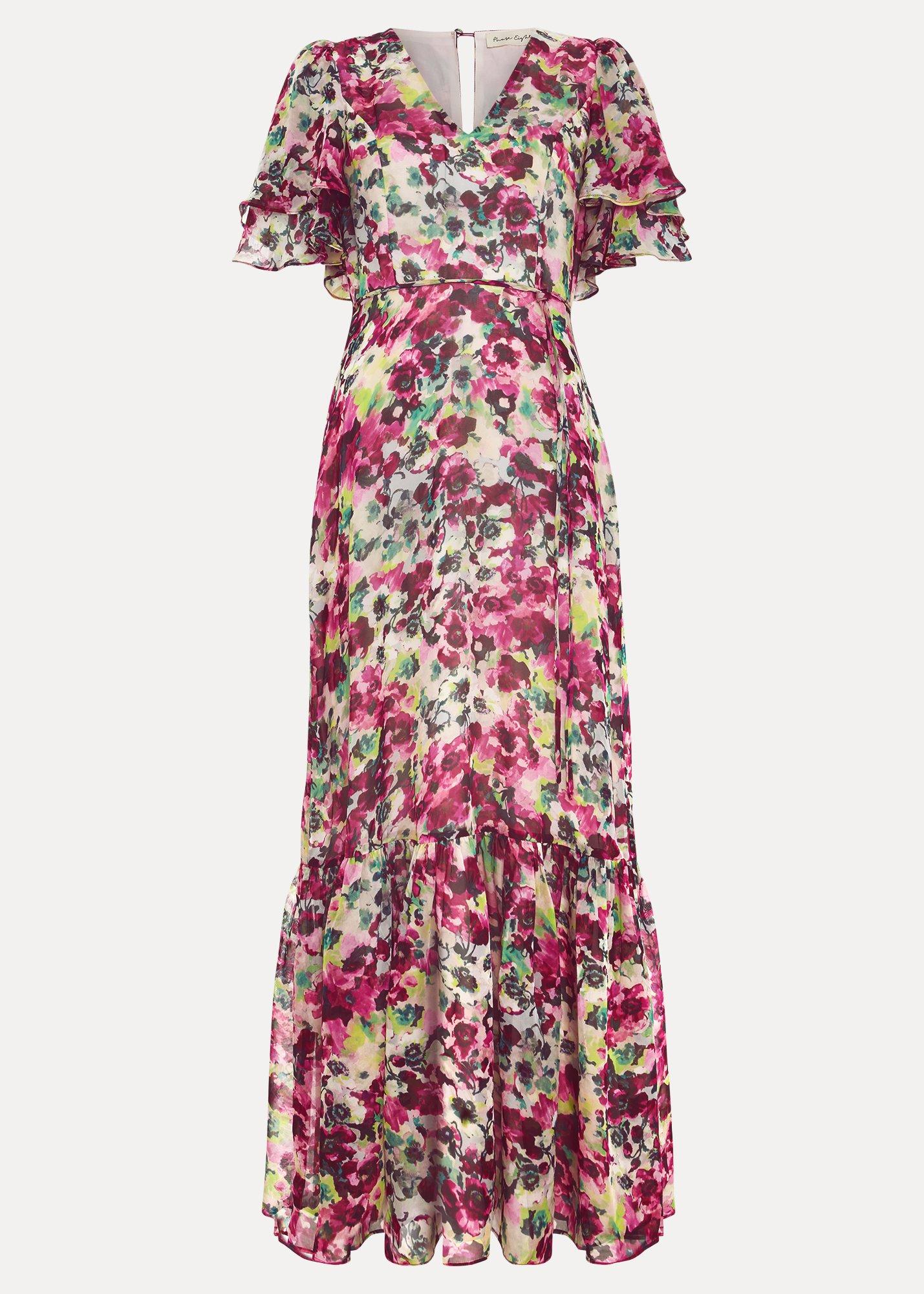 Petite Violet Floral Ruffle Maxi Dress