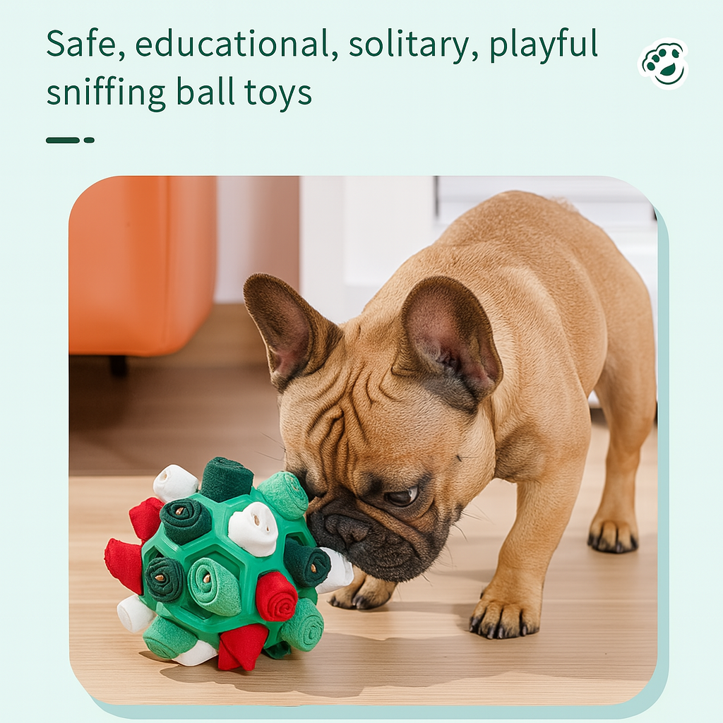 Fangorb Frenchie Sniffing Puzzle Ball – Halloween Treat Hiding Rubber Ball Toy