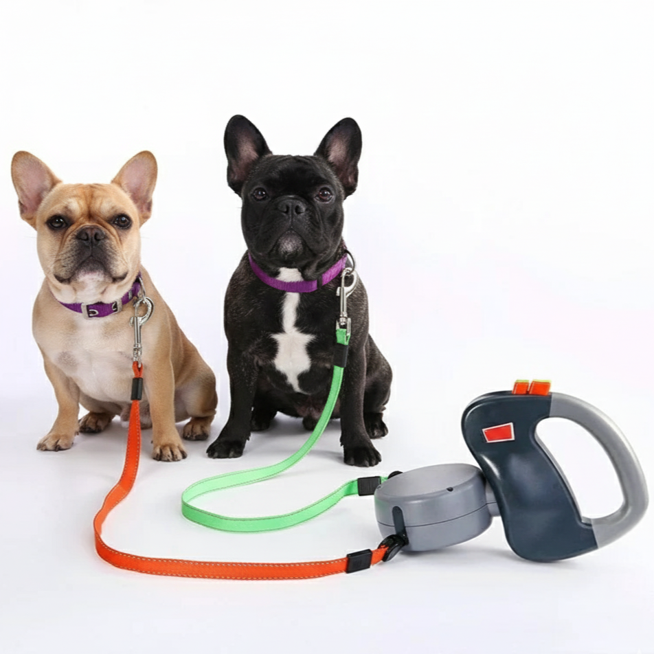 Puppy-Safe The Wigzi Dual Doggie Retractable Leash - For Two French B...