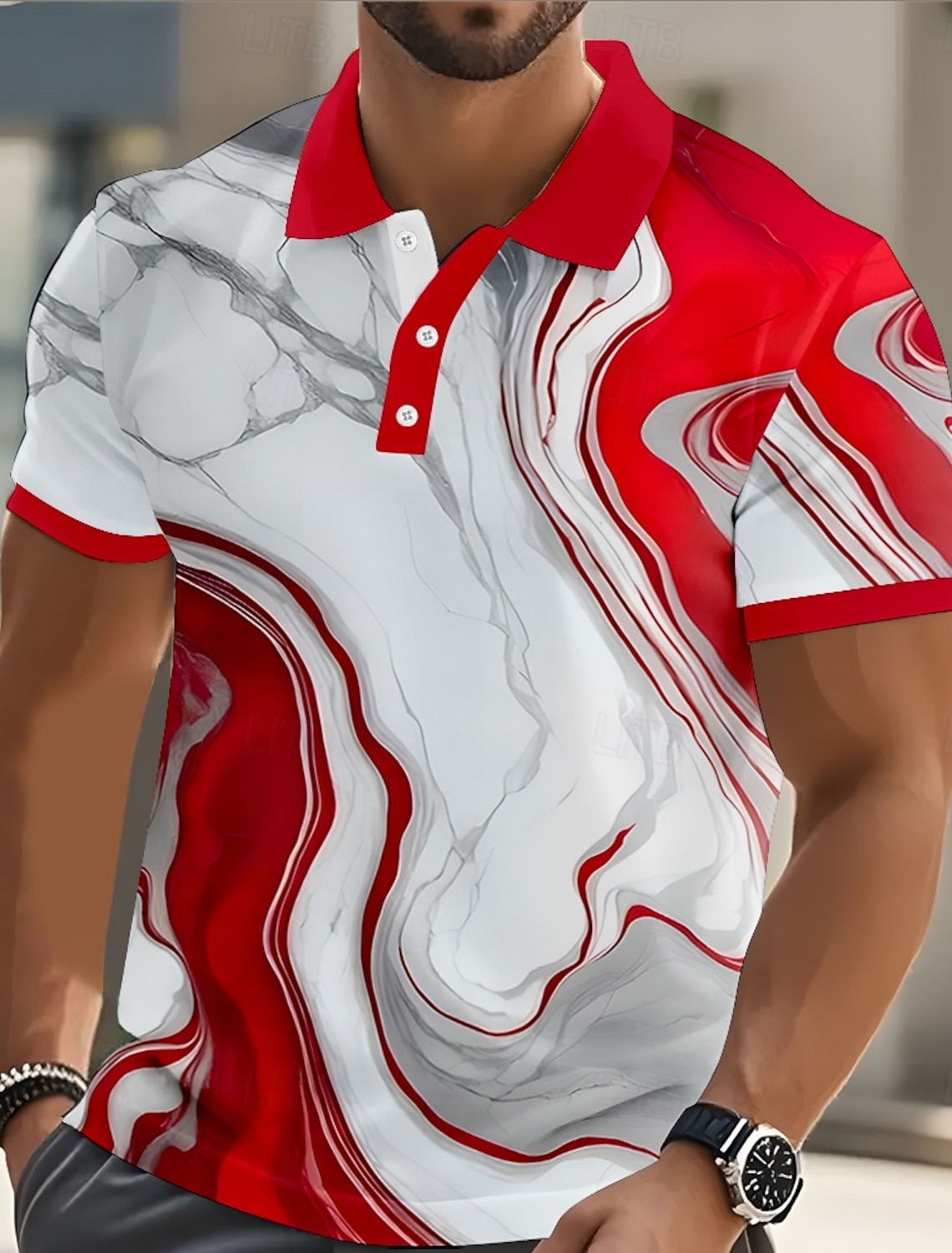 Men's Marble Polo Short Sleeve Shirts Collared Casual Athleisure