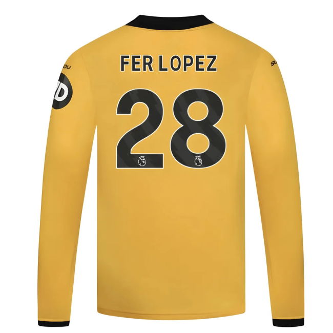 2025-2026 Wolves Long Sleeve Home Shirt - Kids (Fer Lopez 28)