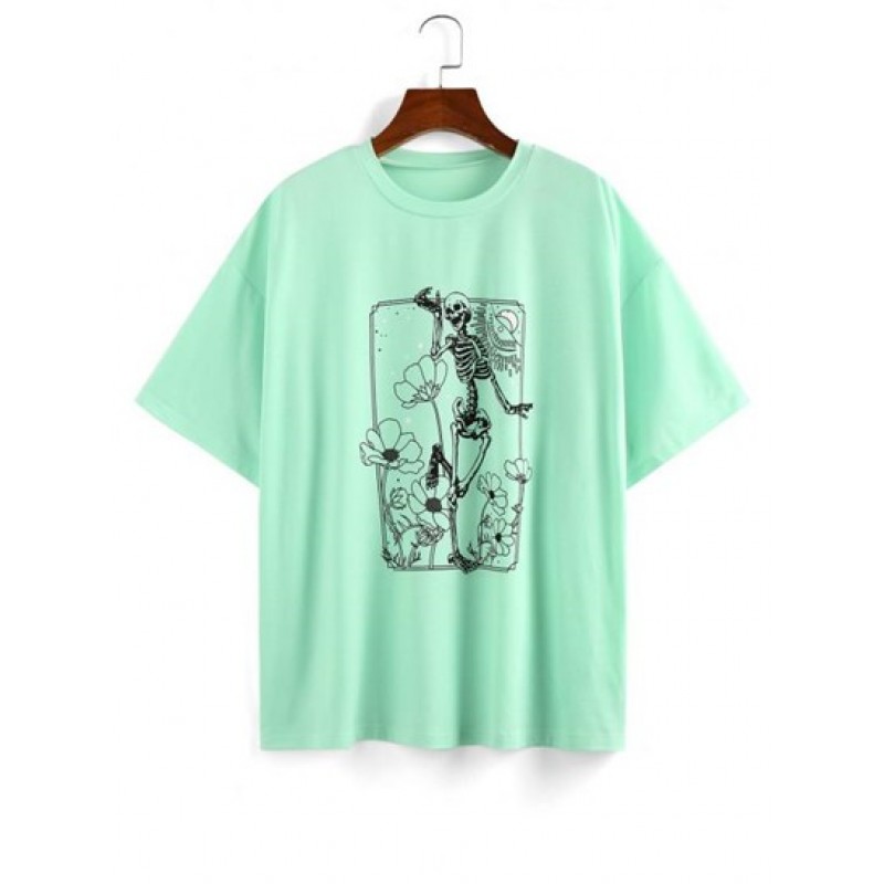 Flower Skeleton Drop Shoulder T Shirt IE0070