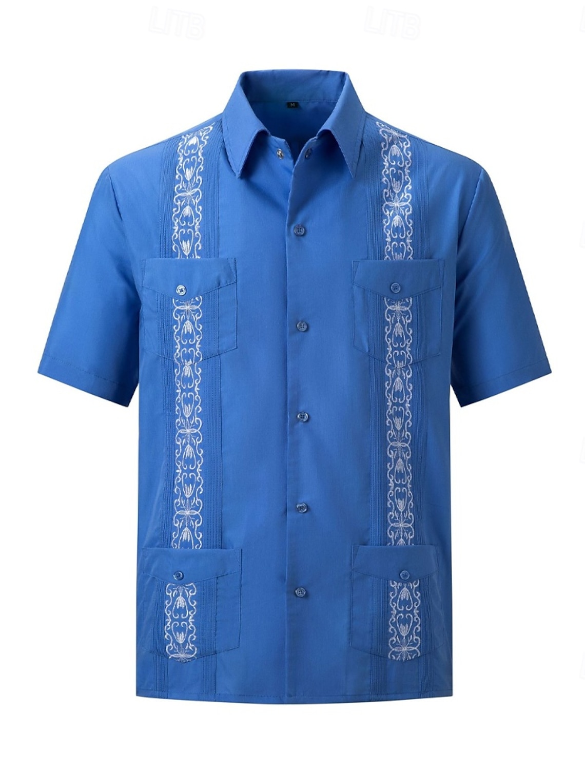 Men's Guayabera Shirt Black White Red Blue Gray Short Sleeve