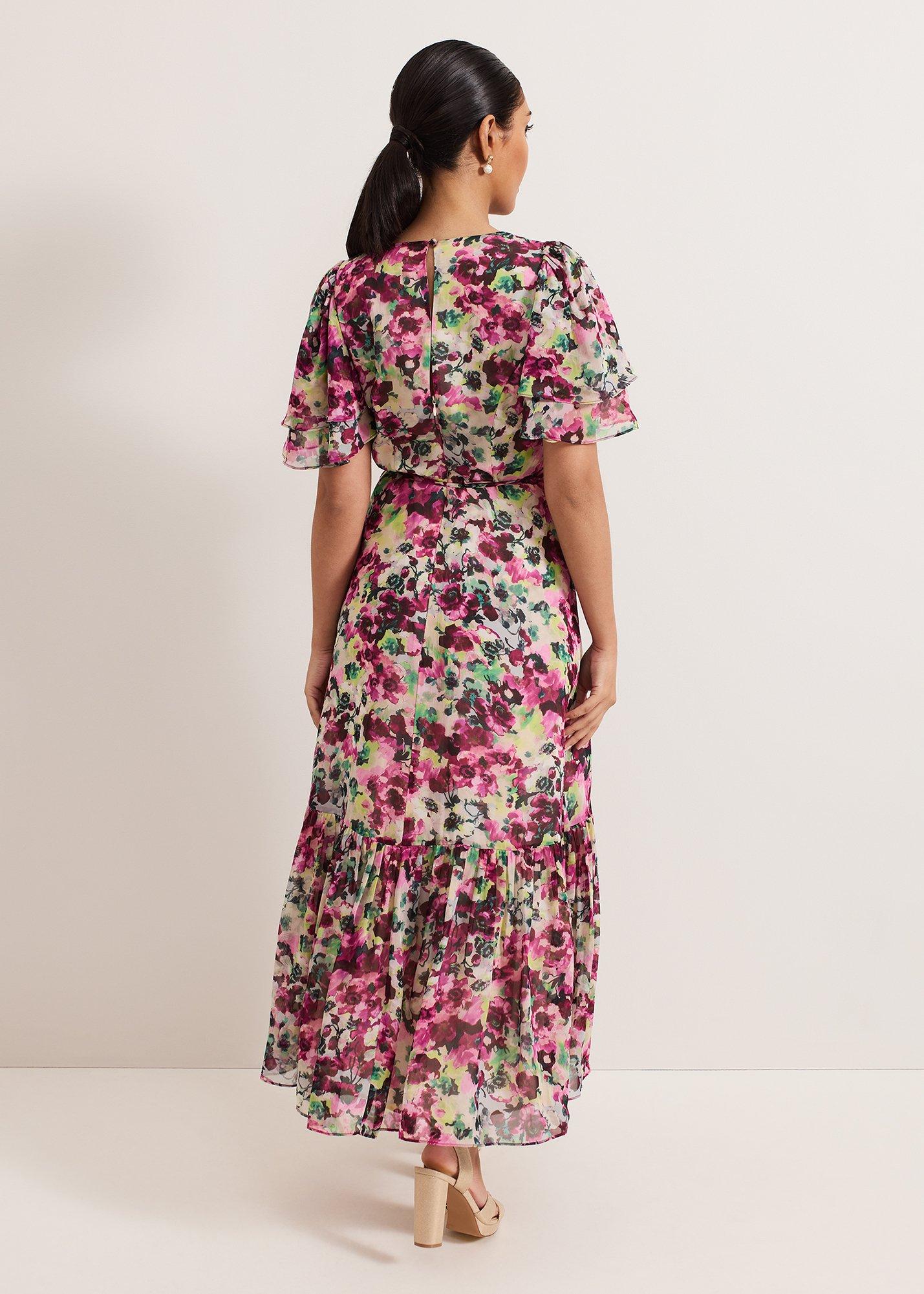 Petite Violet Floral Ruffle Maxi Dress