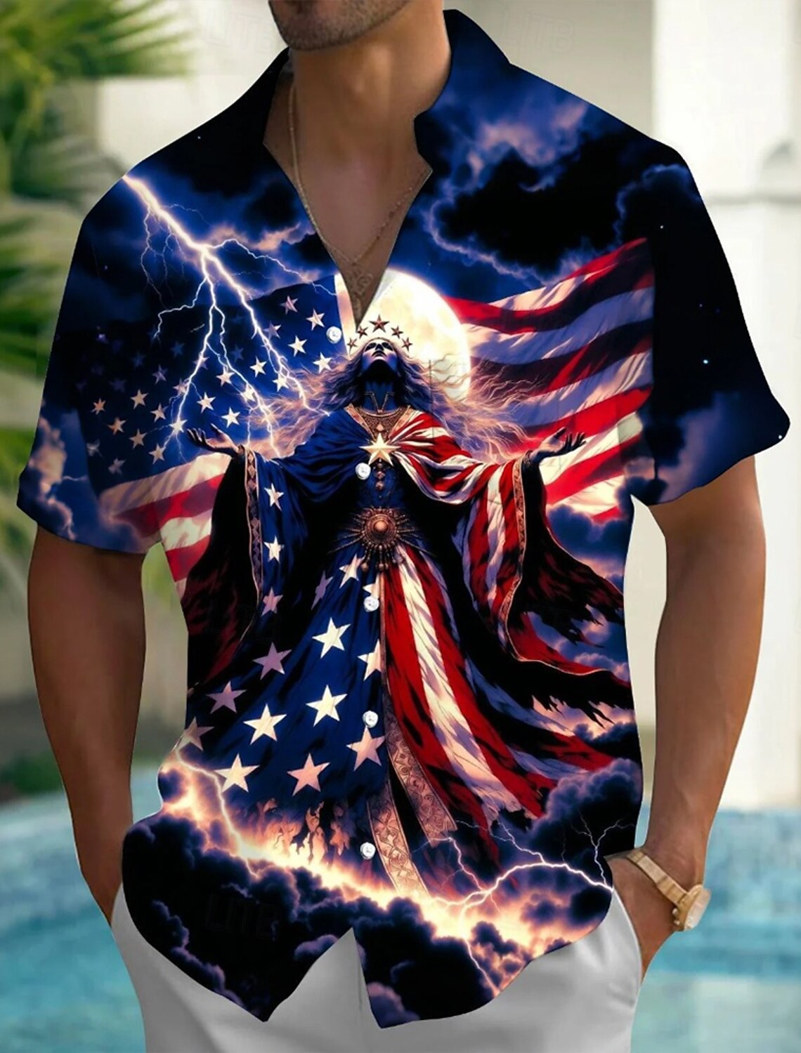 Men's 4th of July U.S. 250th Anniversary Goddess American Flag Shirt Summer Shirt Button Up Shirt Short Sleeve Patriotic Outdoor Holiday Summer Spring Turndown 3D Print Collared Shirts Front One