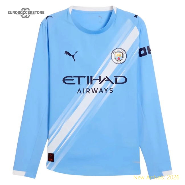 Performance 2025-2026 Man City Authentic Long Sleeve Home Shirt