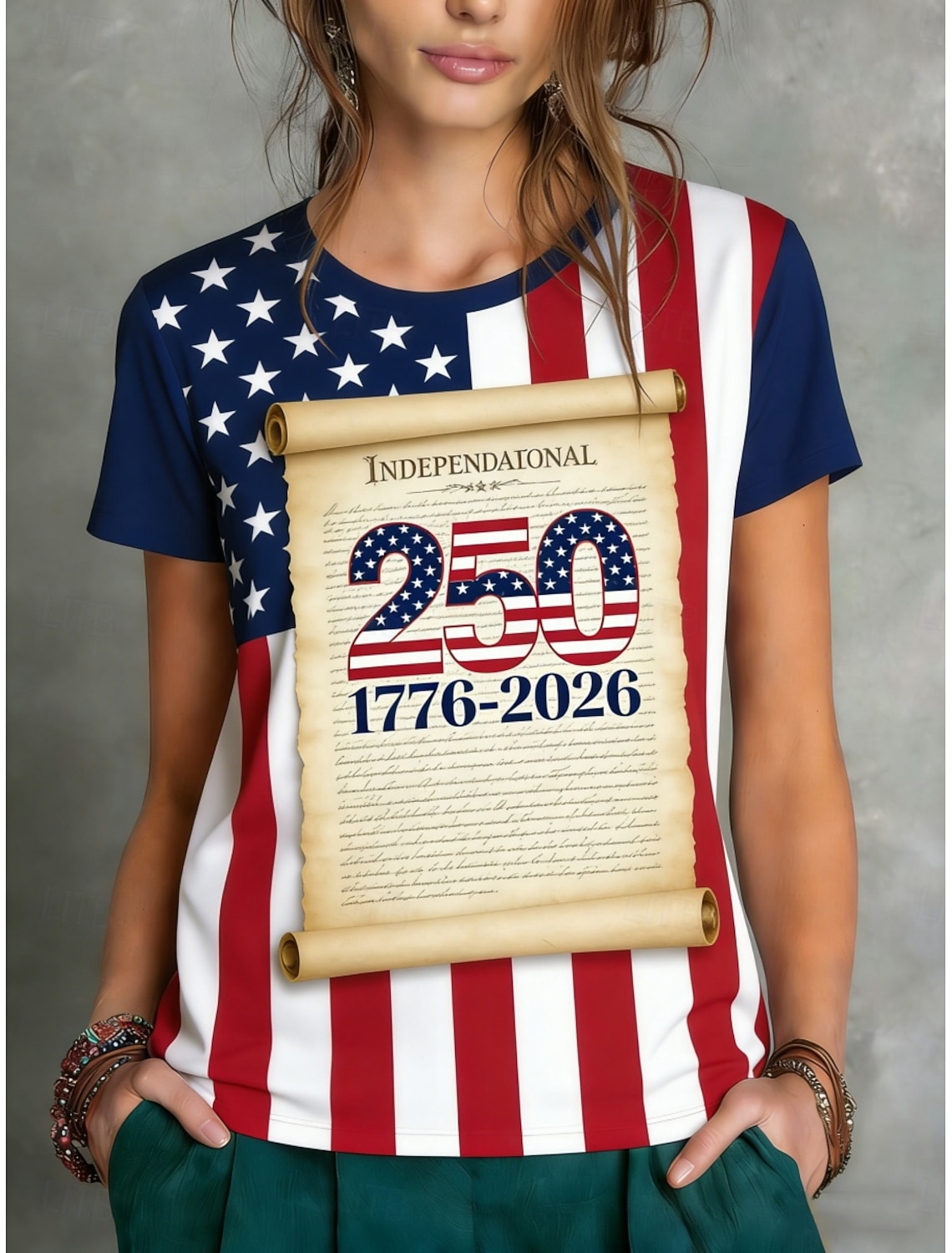 American Independence Day Women's T Shirt Tee Top Print Graphic Striped American Flag Stylish Classic Casual Short Sleeve Crew Neck Regular Tops Daily Sports Going out Red Summer Spring