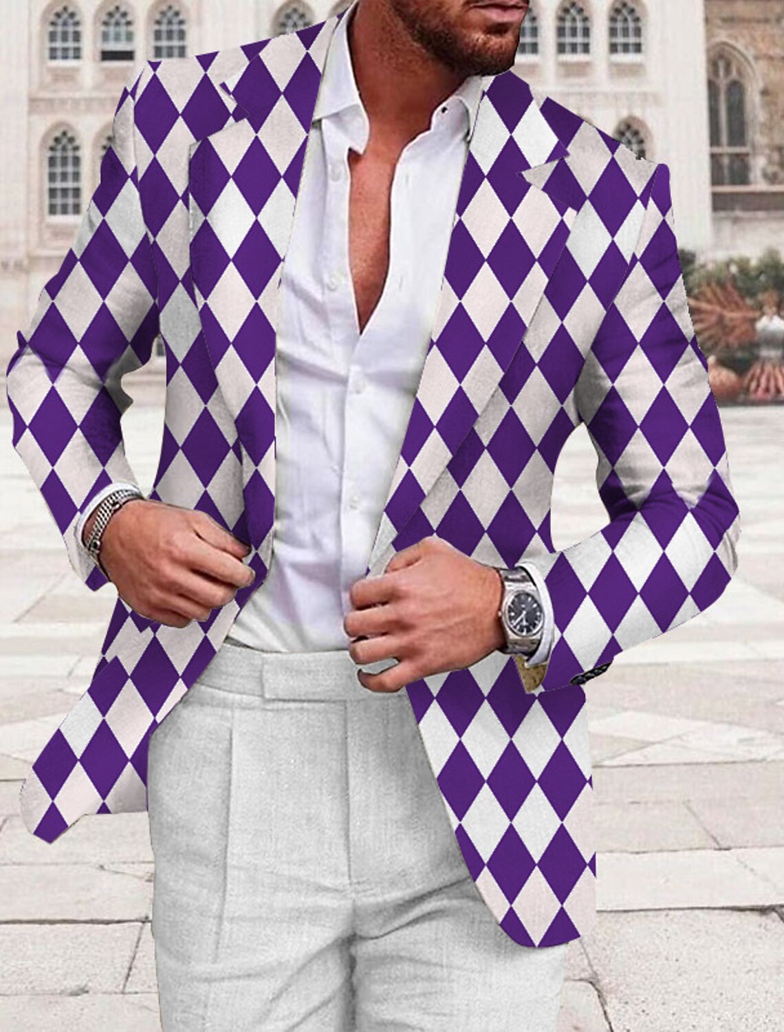 Men's Argyle Long Sleeve Turndown Business Work Wear to Going out