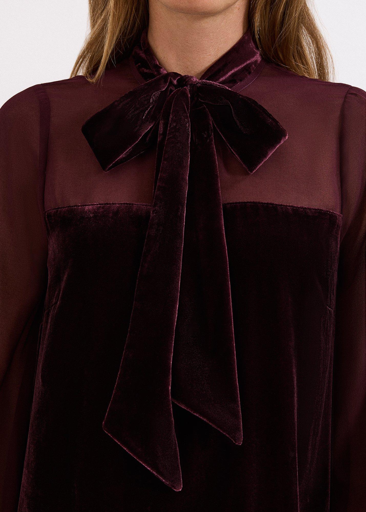 Vinnie Burgundy Velvet Pussy Bow Dress
