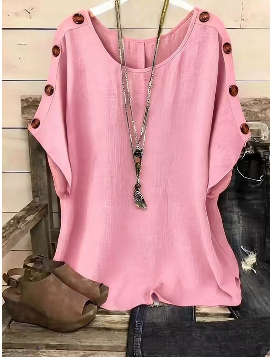 Women's T Shirt Tee Top Buttons Plain Fashion Stylish Classic Short Sleeve Crew Neck Regular Tops Daily Going out Weekend Blue White Yellow Pink Orange Summer Spring