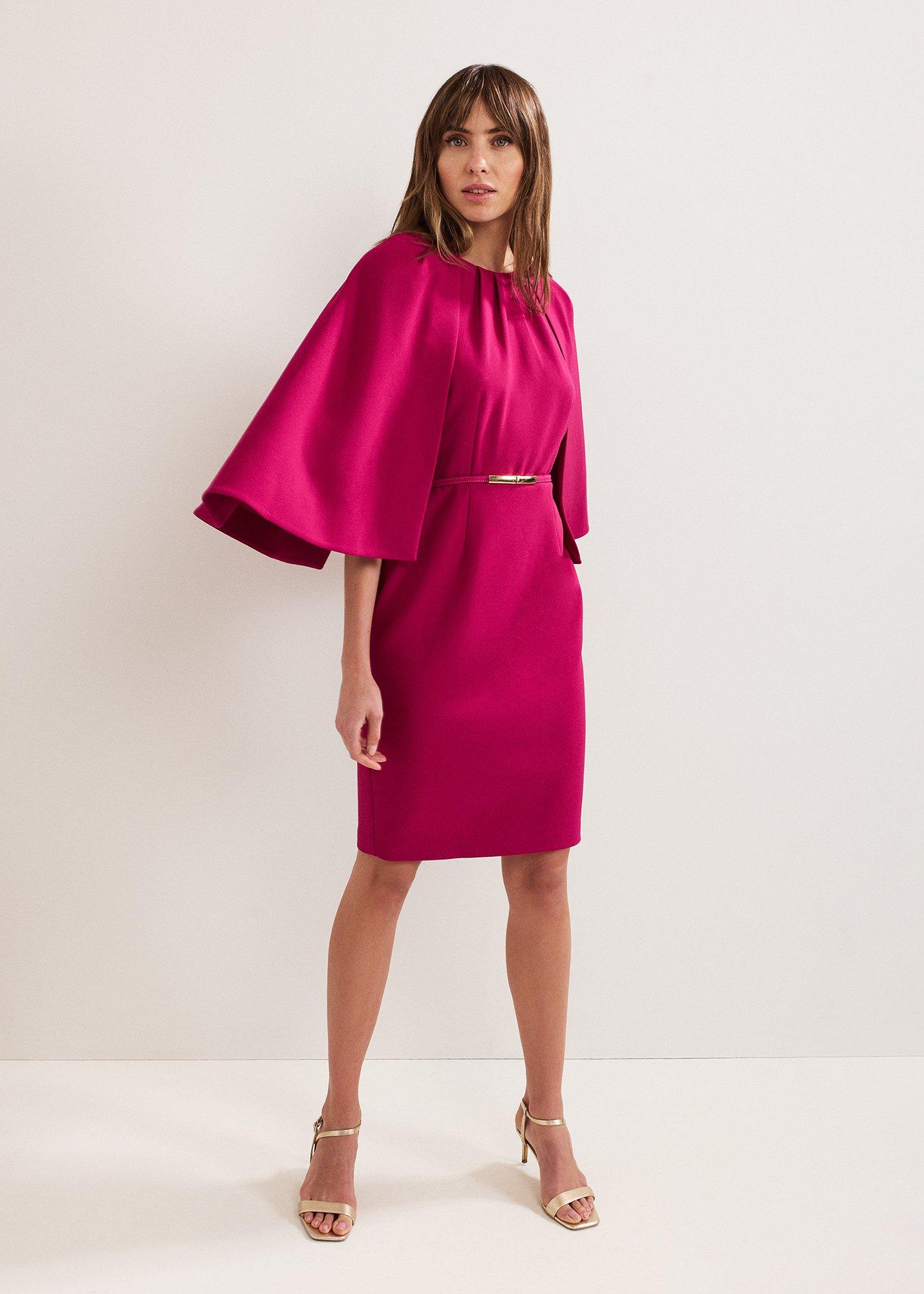 Veronica Pink Cape Belted Midi Dress