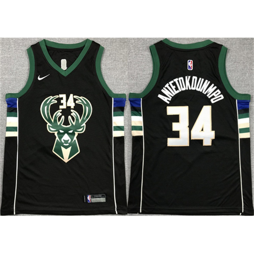 Elite Men's Milwaukee Bucks #34 Giannis Black Basketball Jersey