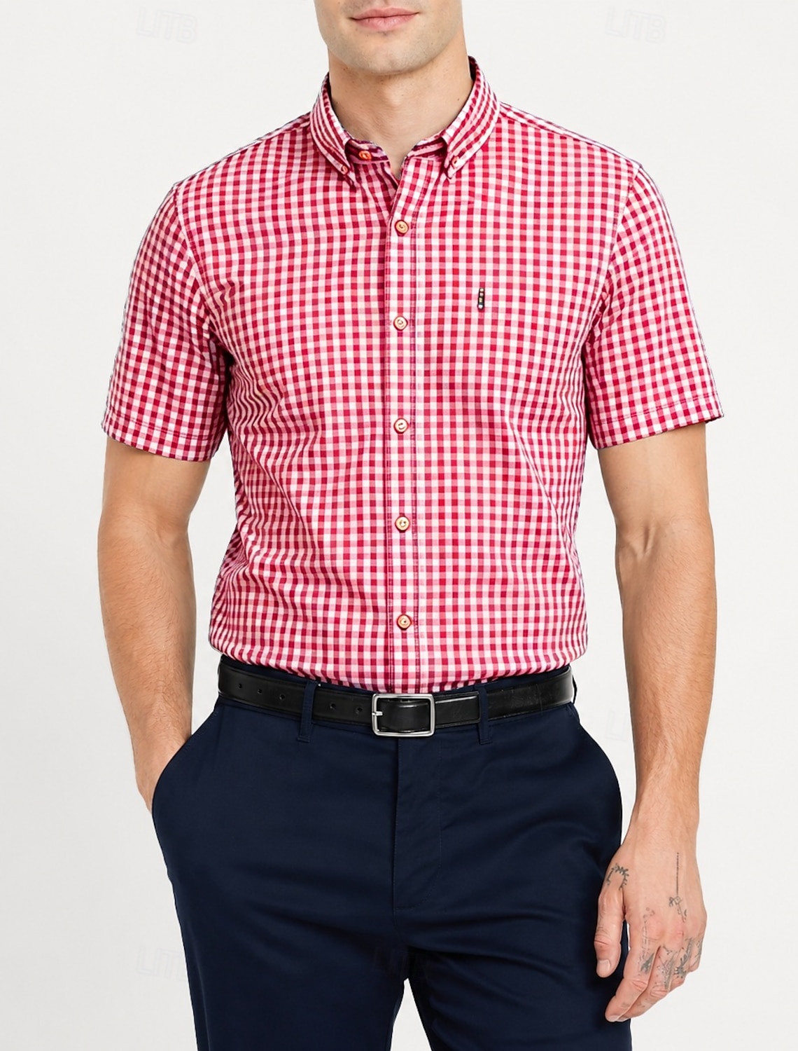 Men's Shirt Dress Shirt Button Down Shirt Plaid Casual Daily Blue Black Red Navy Blue Short Sleeve Turndown Summer Clothing Apparel Classic