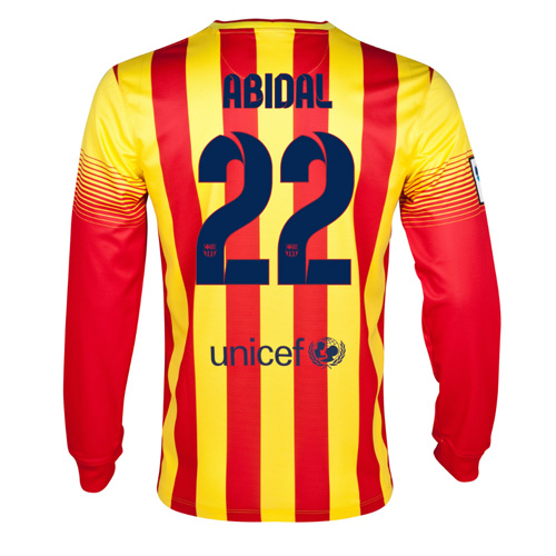 13-14 Barcelona 22 Abidal Away Long Sleeve Soccer Jersey Shirt -