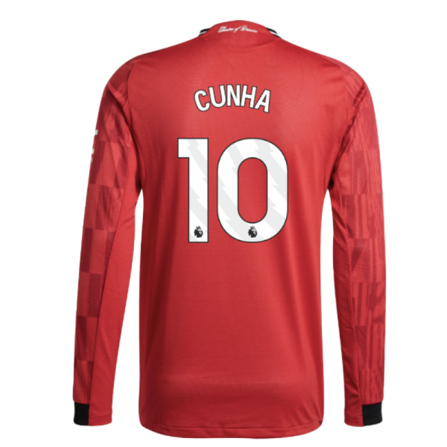 2025-2026 Man Utd Authentic Long Sleeve Home Kit (Cunha 10)