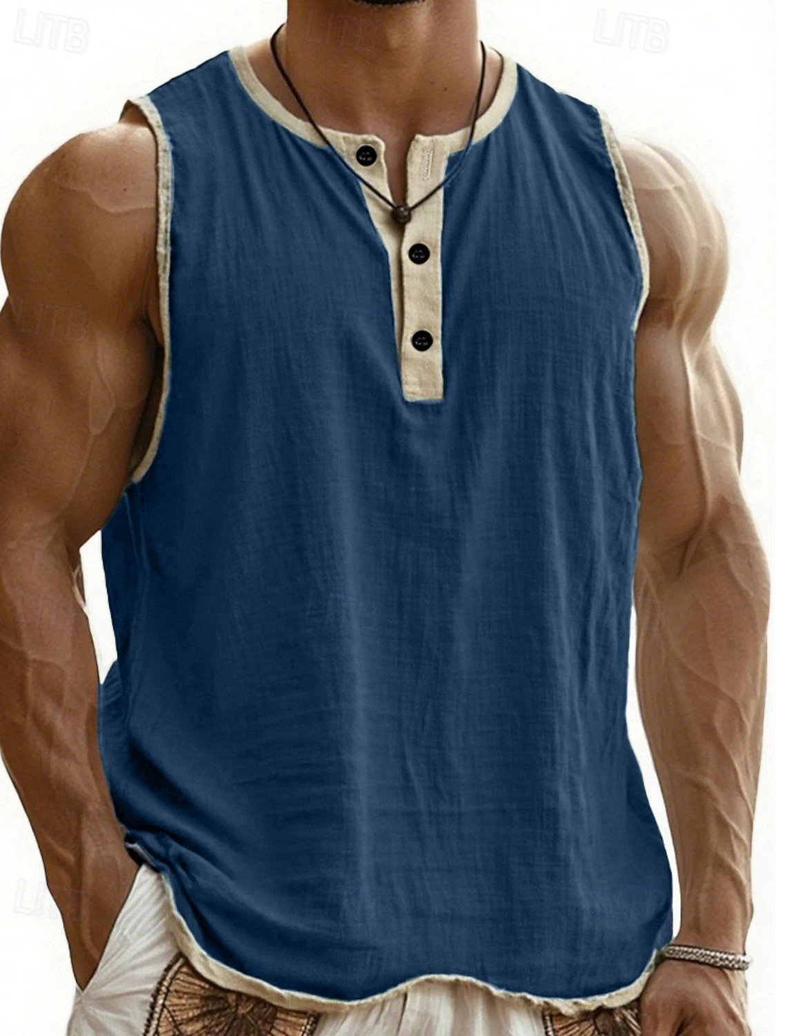 Men's Tank Top Vest Top Undershirt Sleeveless Shirt Sleeveless Henley Summer Plain Fashion Designer Basic Buttons Vacation Street Going out Black Pink Navy Blue Top Tee for Men