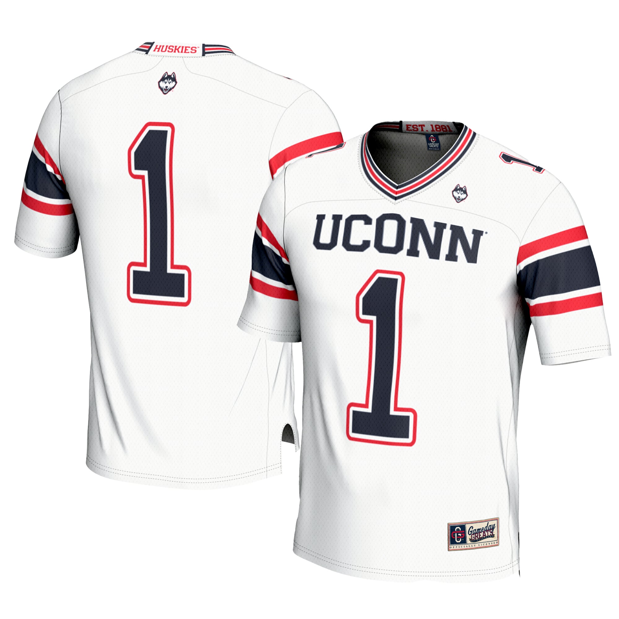Men's #1 White UConn Huskies Football Jersey
