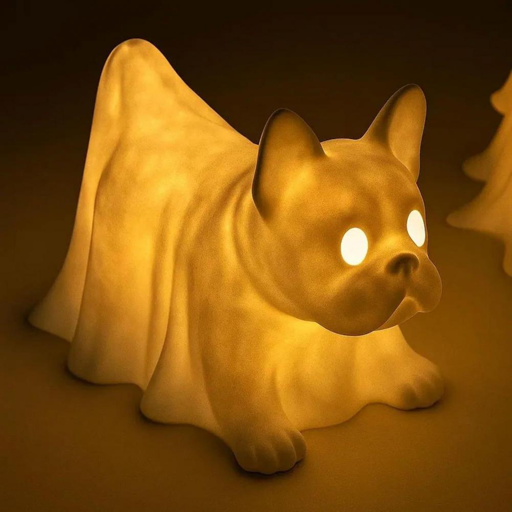 Stylish Spookglow French Bulldog Ghost Lamp – Resin Halloween Night L...