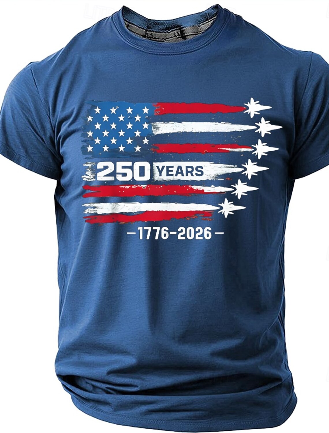 4th of July 2026 250th Men's 250 Years 1776 2026 Fighter Jets American Flag Patriotic 250th Anniversary Military Air Force Graphic T Shirt Casual Navy Blue Designer Apparel S M L XL XXL XXXL