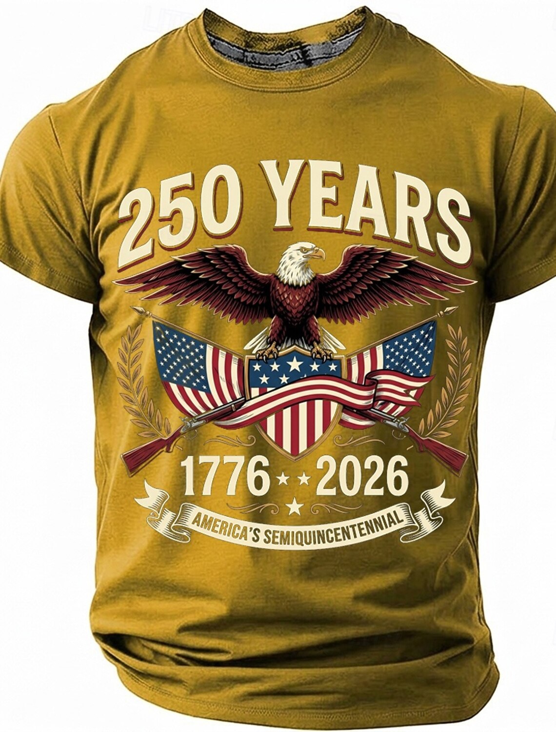 250 Years America's Semiquincentennial 1776 2026 Men's Patriotic Bald Eagle Crossed Rifles Vintage USA Pride T Shirt Graphic Crew Neck Short Sleeve Fourth of July Celebration Gift Designer Clothing Ap