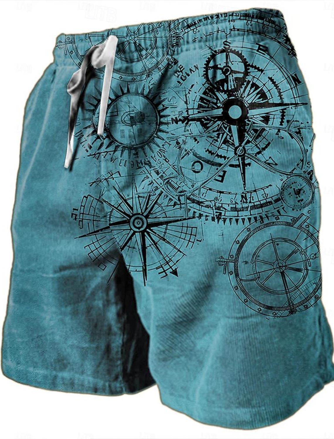 Men's Nautical Graphic Prints Compass Sweat Shorts Beach Terry Mid