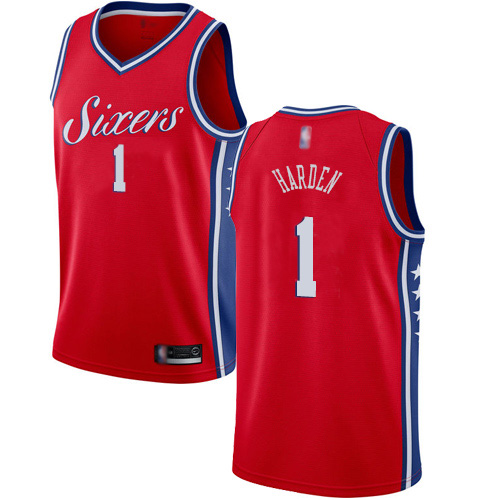 76ers #1 James Harden High-Quality 2024 Statement NBA Jersey - Red