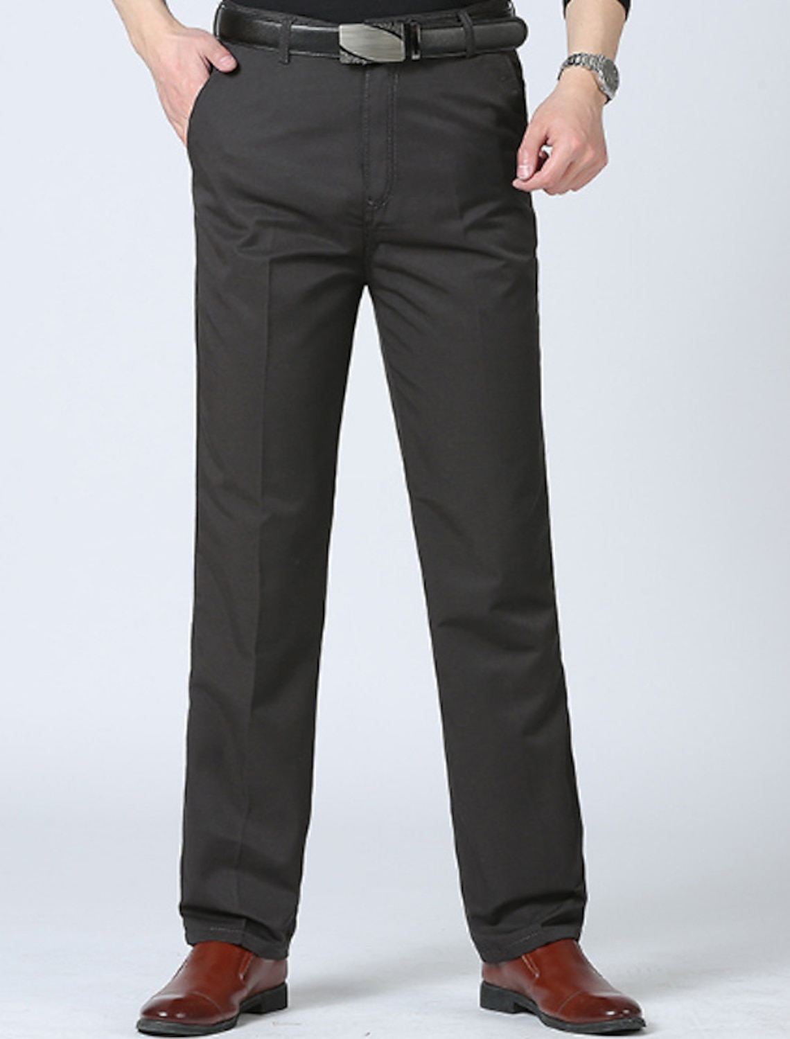 Men's Dress Pants Trousers Pocket Straight Leg Plain Comfort
