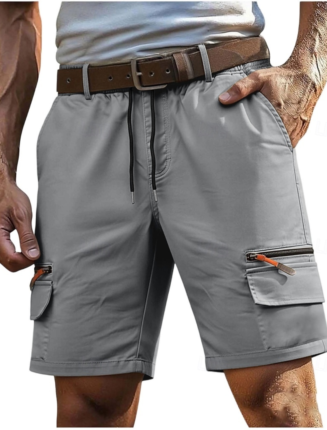 Men's Tactical Cargo Cargo Shorts Shorts Casual Shorts Drawstring Pocket Elastic Waist Plain Comfort Breathable Knee Length Daily Outdoor Vacation Vacation Fashion Khaki Black Inelastic