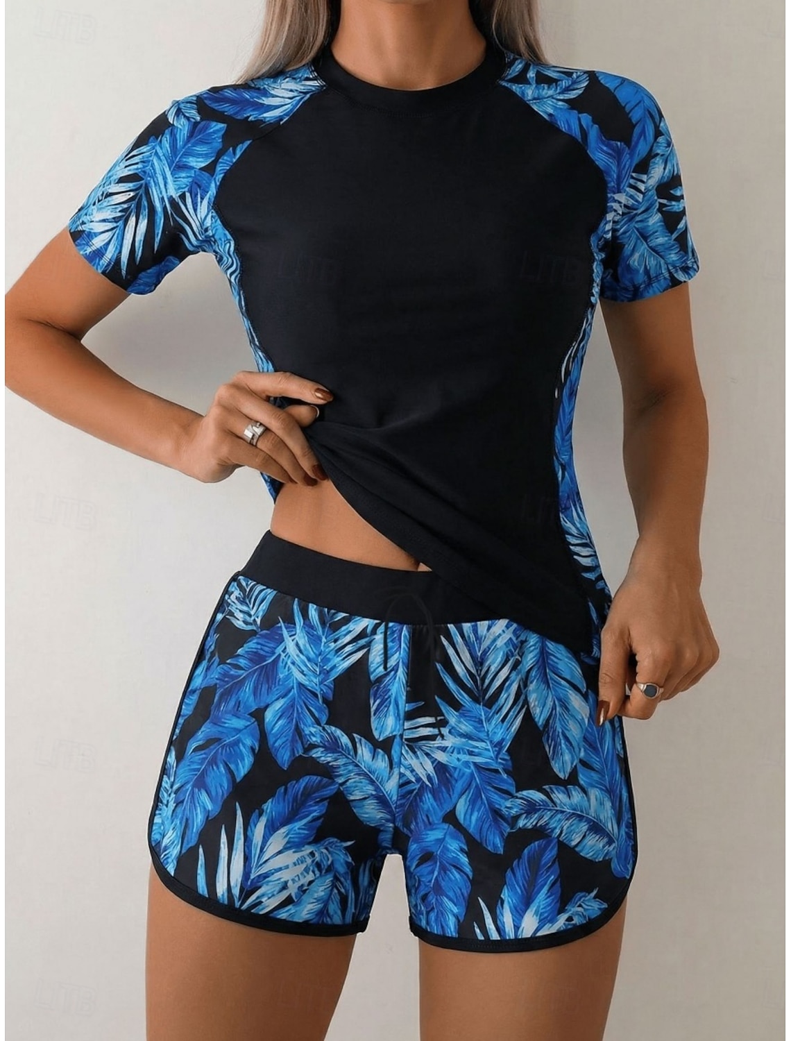 Women's Swimwear Tankini 2 Piece Shorts Swimsuit Tummy Control High Waist Slim Backless Vacation Beach Wear Graphic High Neck Short Sleeves Bathing Suits