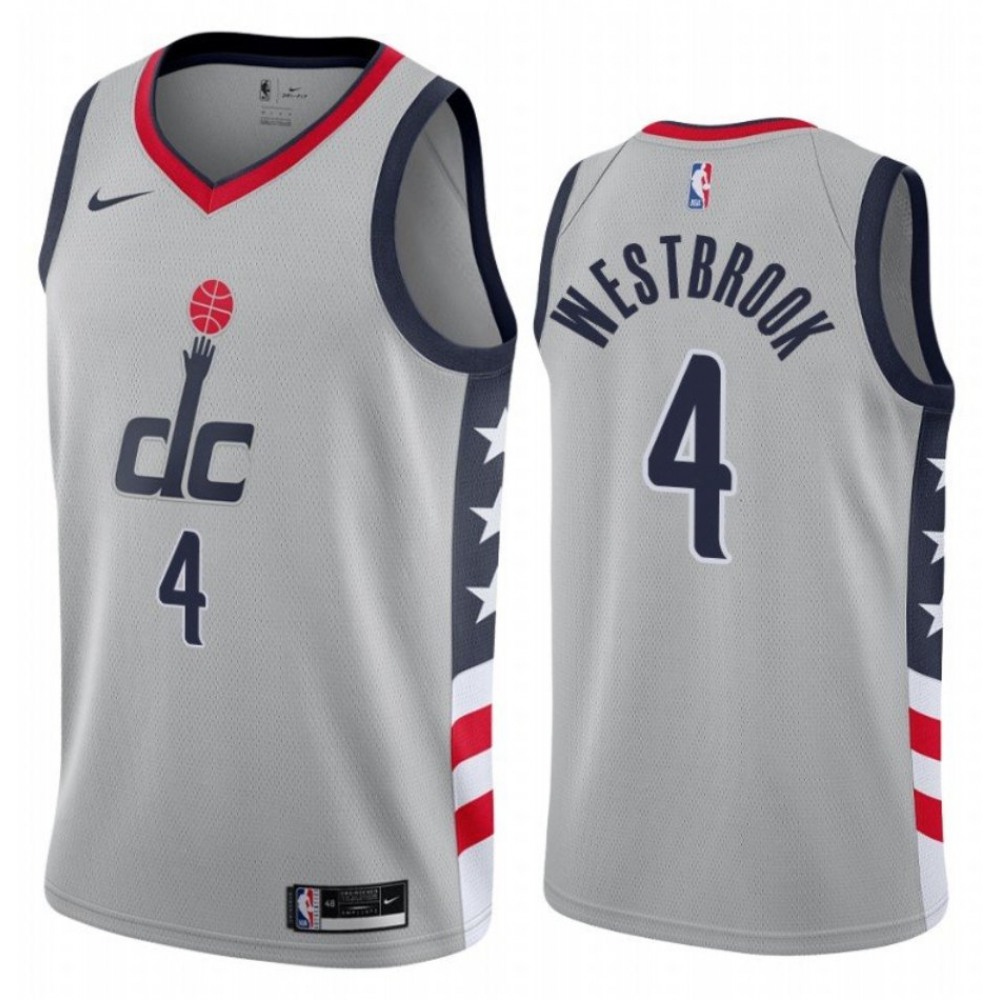 Men's Washington Wizards #4 Russell Westbrook Grey City Edition Stitched Jersey
