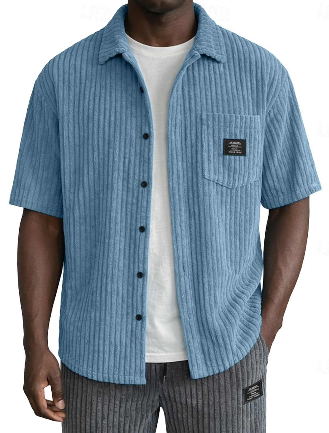 Men's Shirt Casual Shirt Corduroy Shirt Button Up Shirt Black White Light Blue Short Sleeve Plain Shirt Collar Casual Daily Front Pocket Clothing Apparel Elegant Fashion Casual