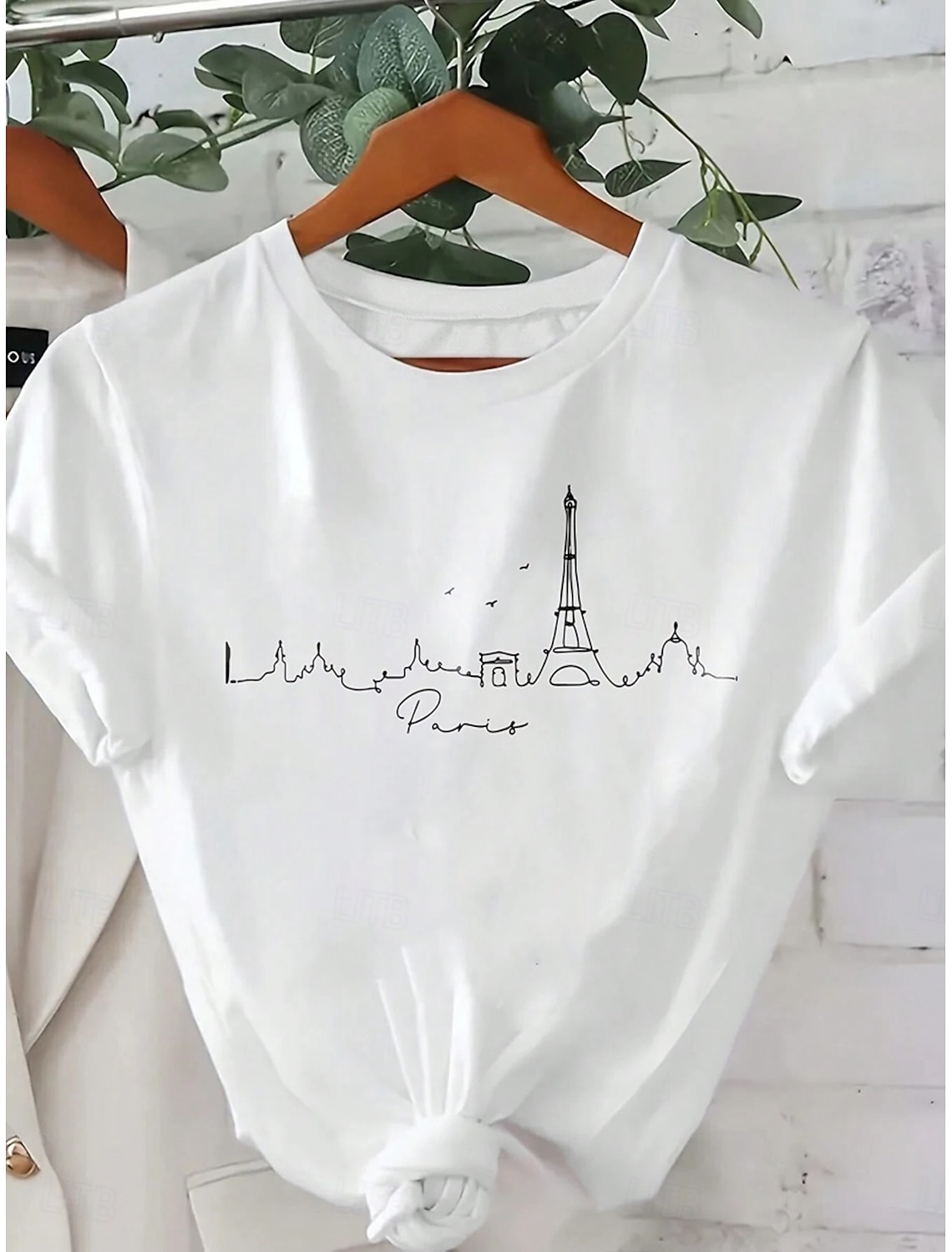 Women's T Shirt Cotton Shirt Print Letter Casual Short Sleeve Round Neck Regular Tops Daily Black White Summer