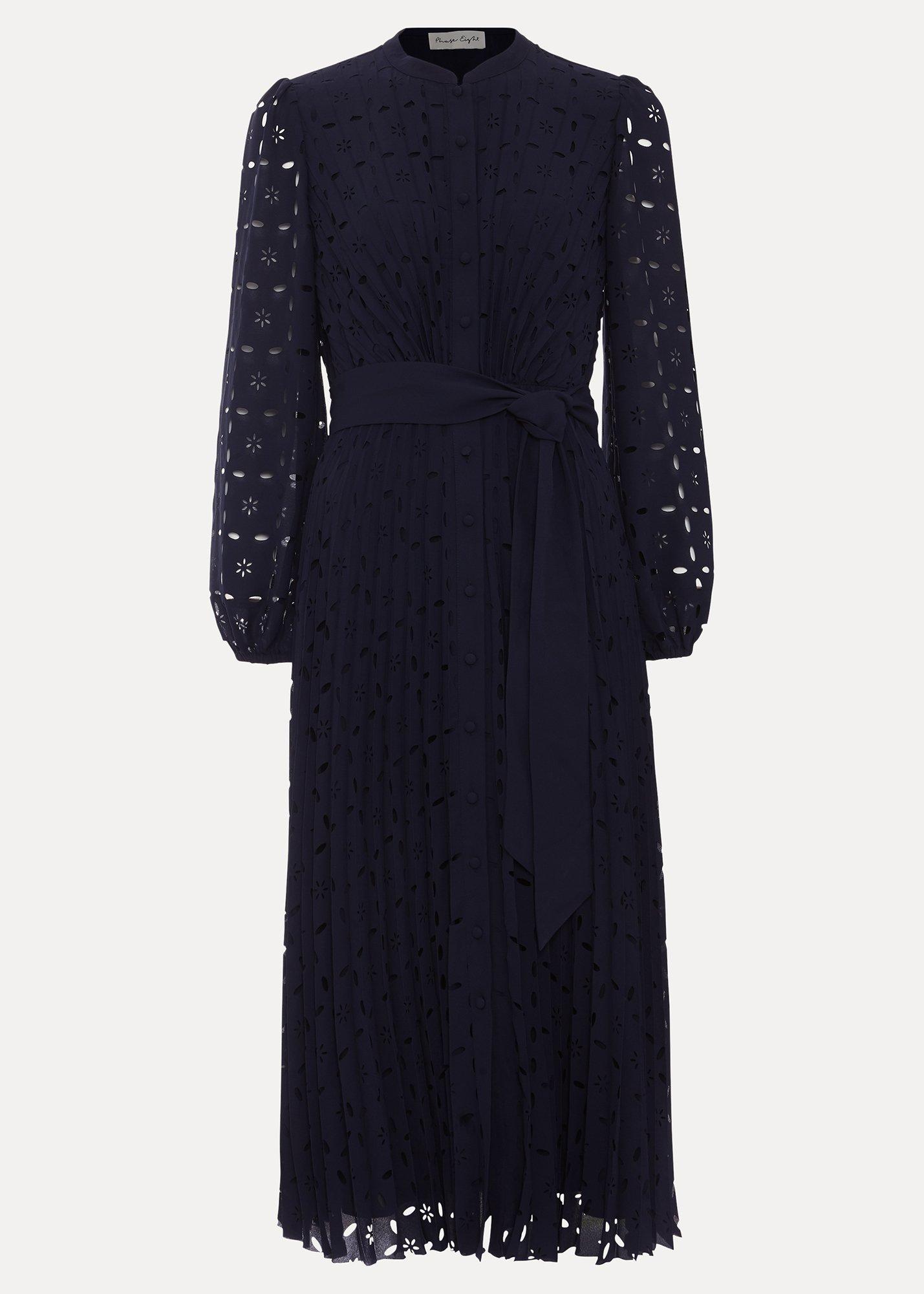 Marina Navy Laser Cut Midi Dress