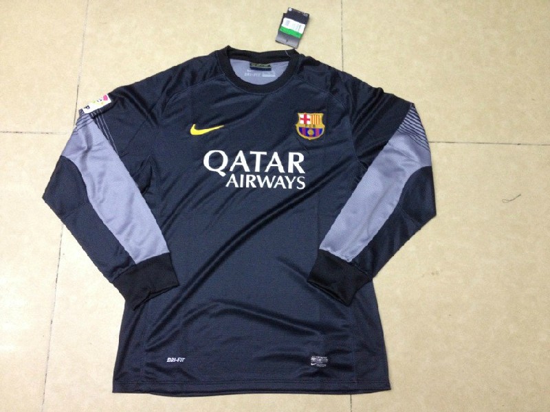 Lightweight Barca 13-14 Barcelona Black Goalkeeper Long Sleeve Jersey