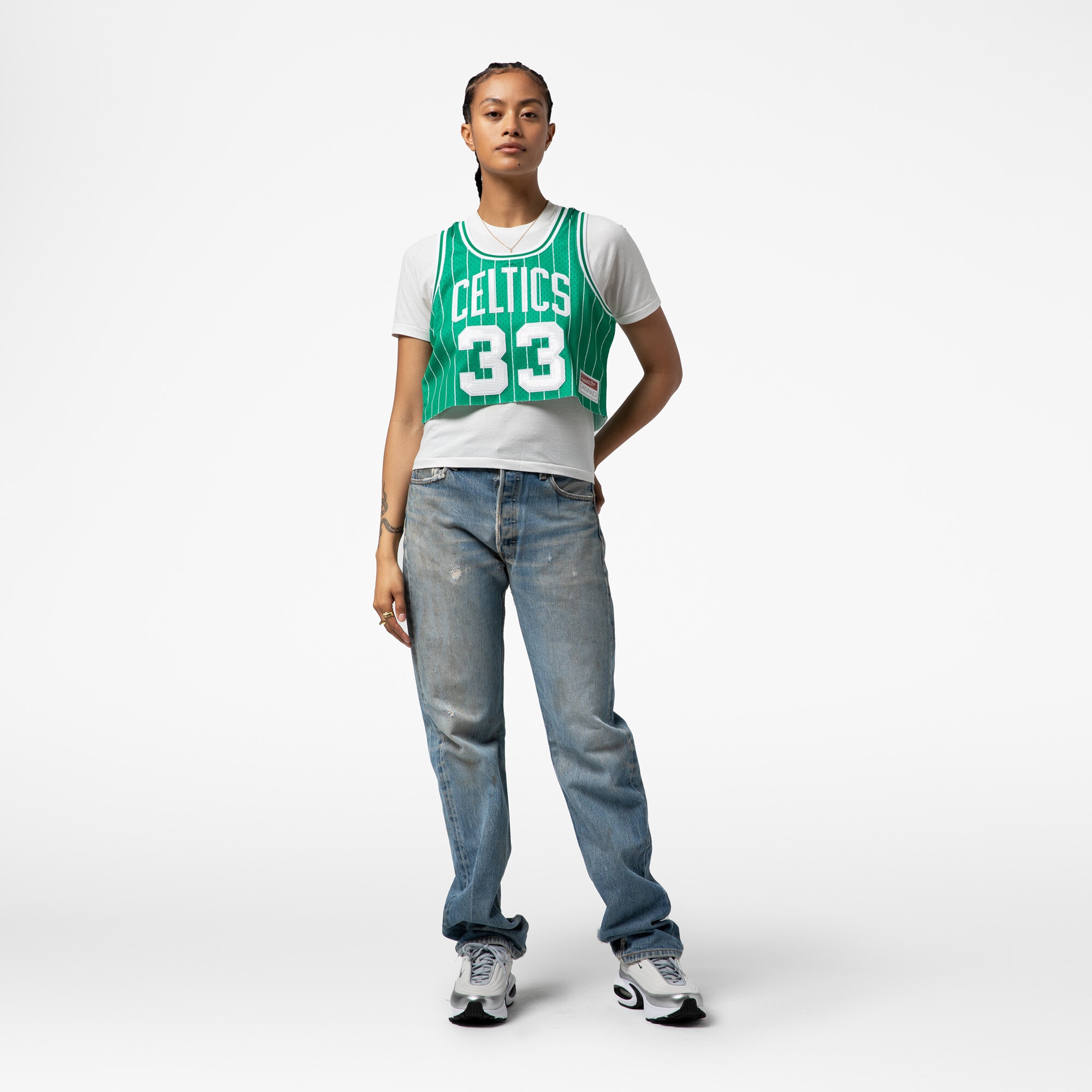 [LK] Larry Bird Boston Celtics x DANNIJO Women's Fashion Cropped Basketball Jersey - Kelly Green