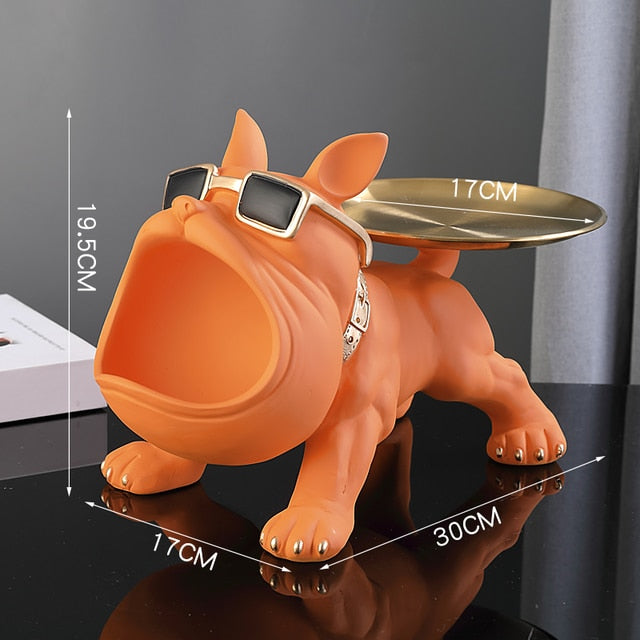 Cool French Bulldog Big Mouth Resin Sculpture with Tray