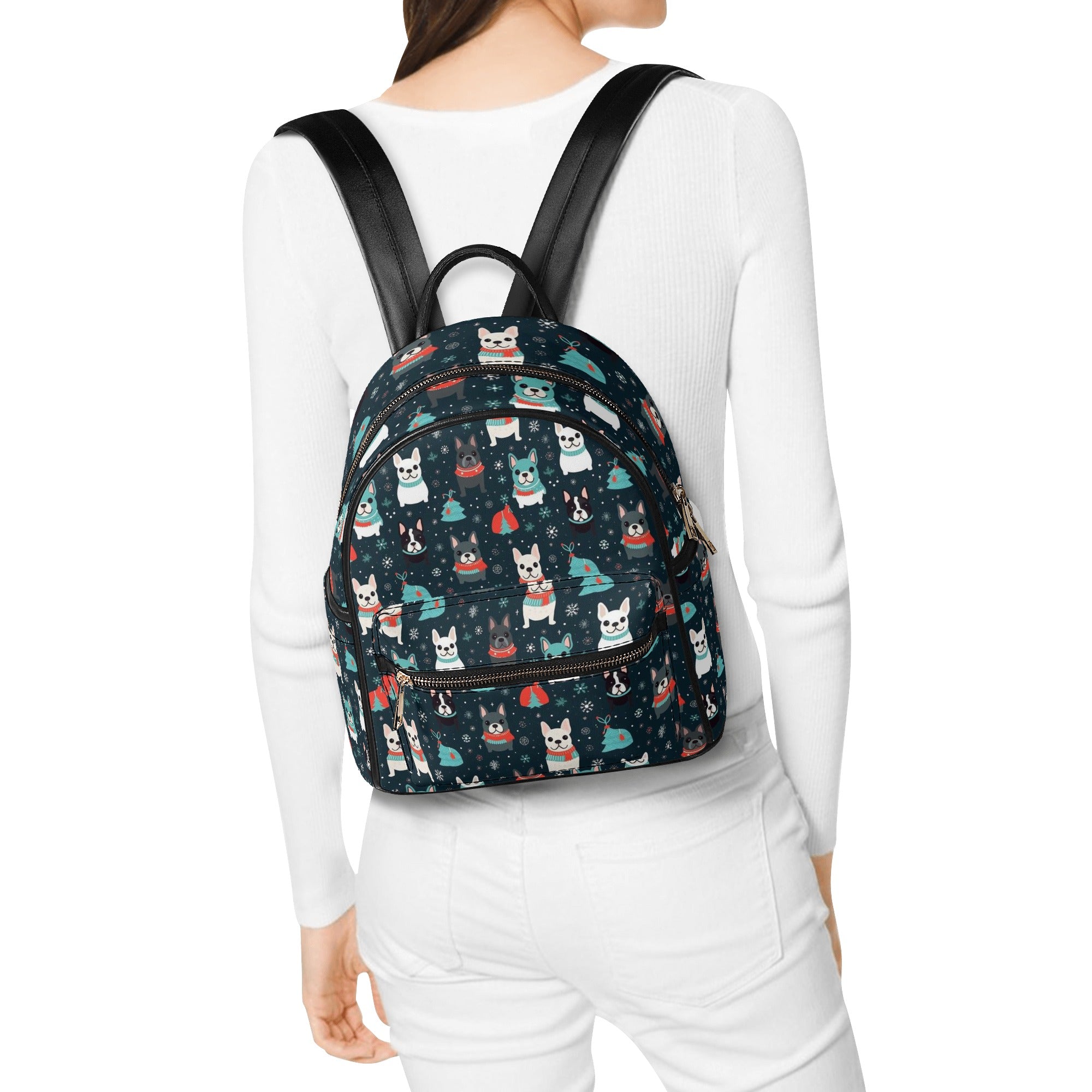 Frenchie-Fan Christmas Vibes - Womens Casual Backpack for Daily Life