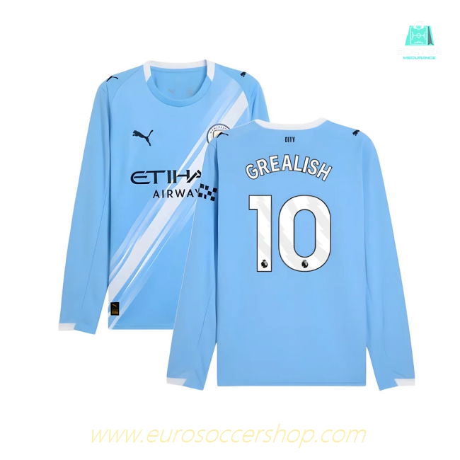 2025-2026 Man City Long Sleeve Home Shirt (Grealish 10)