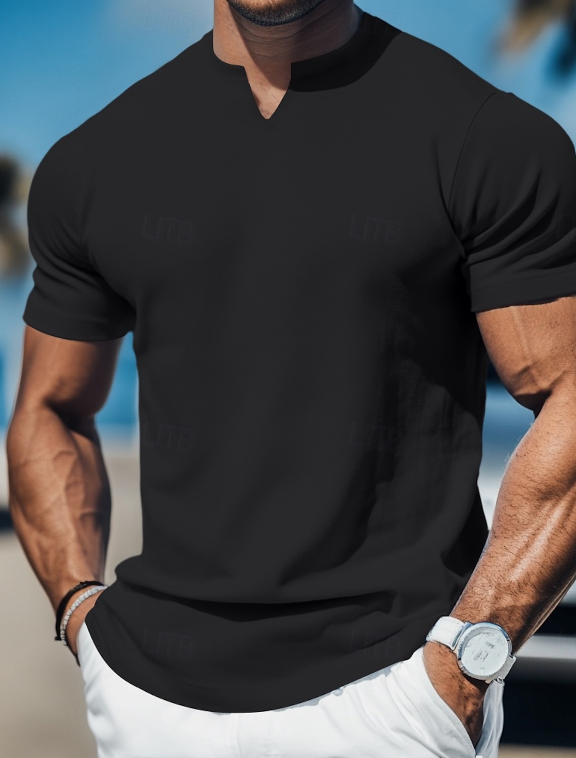 Men's T Shirt Short Sleeve V Neck Summer Plain Fashion Classic Comfortable V Neck Casual Sports Holiday Light Blue Black Navy Blue Top Tee for Men