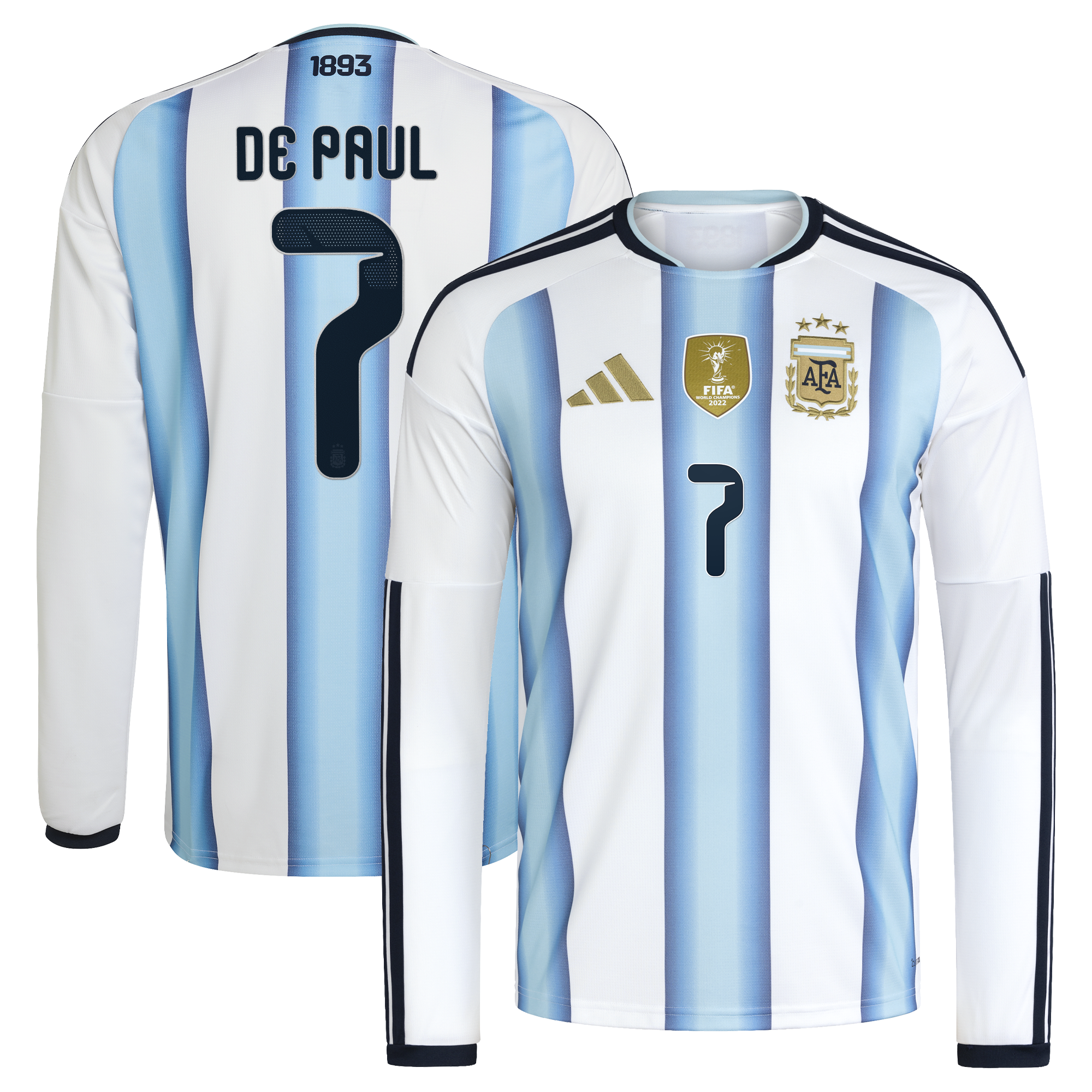 [SJH] Rodrigo De Paul Argentina National Team 2026 Home Replica Long Sleeve Jersey - White