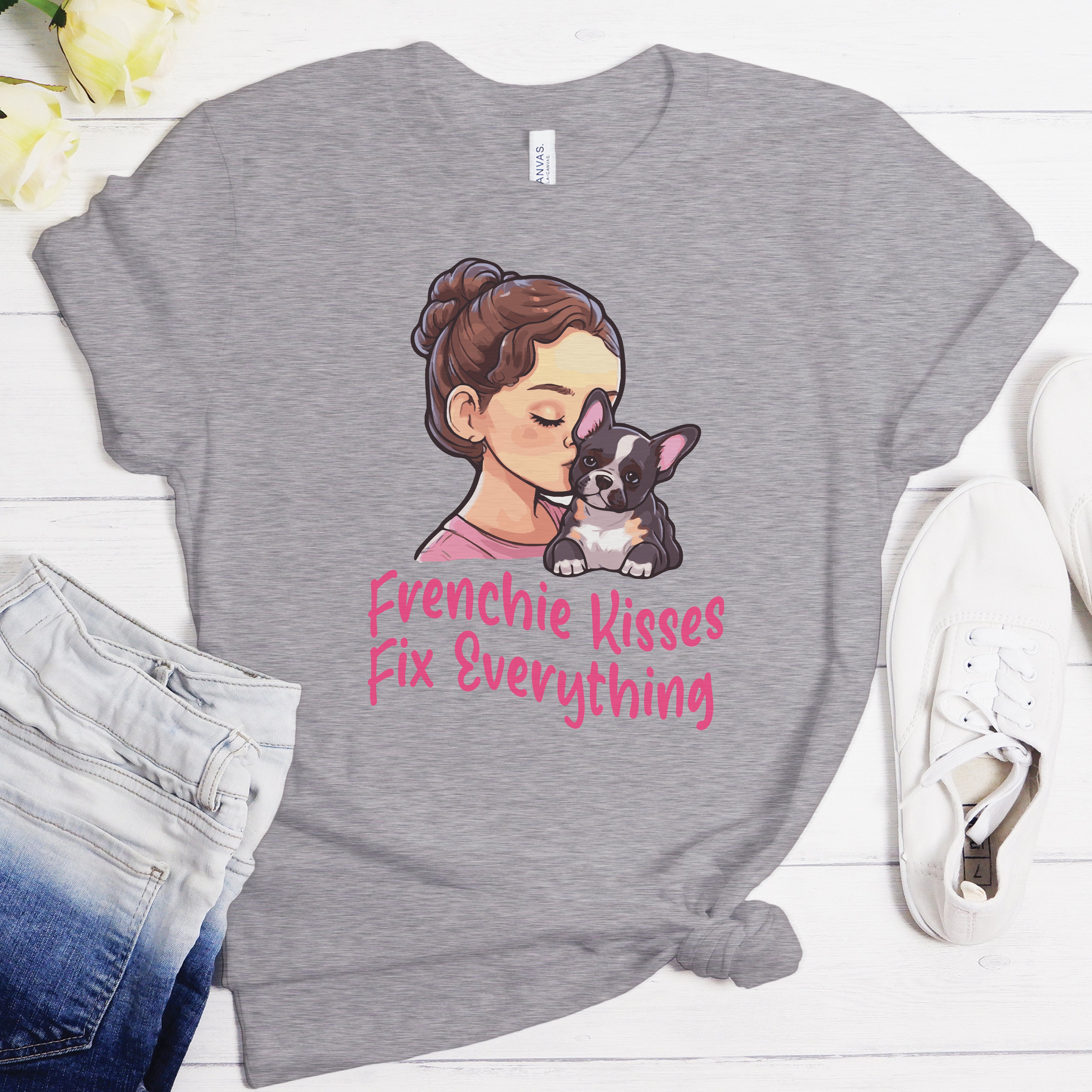 Lifestyle-Driven Frenchie Kisses - Unisex T-shirt for Fashion Lovers