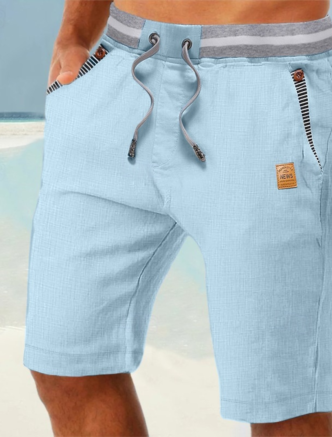 Men's Shorts Linen Shorts Summer Shorts Beach Shorts Pocket Drawstring Elastic Waist Color Block Comfort Breathable Full Length Casual Daily Holiday Vacation Fashion Dark Khaki Light Khaki