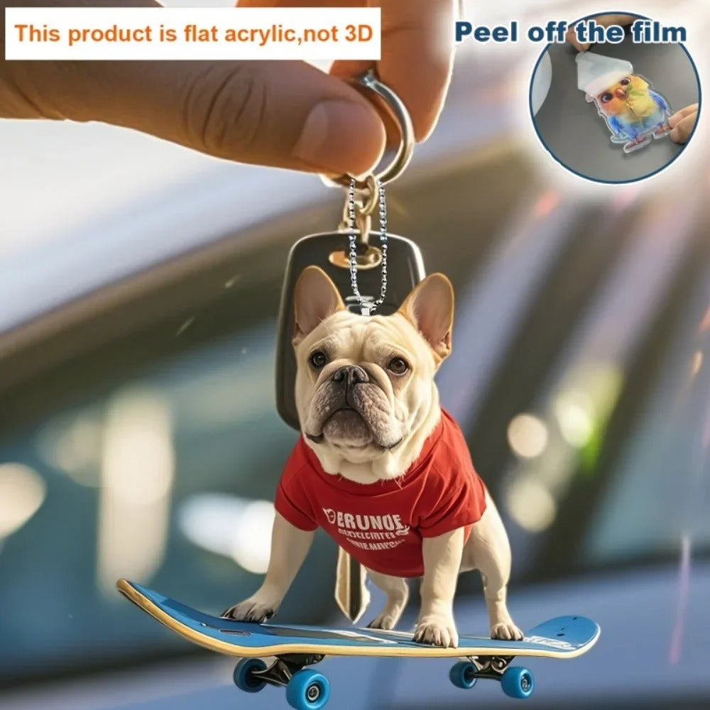 – 2d Acrylic Skateboard Puppy Pendant For French Bulldogs | Comfort Fit