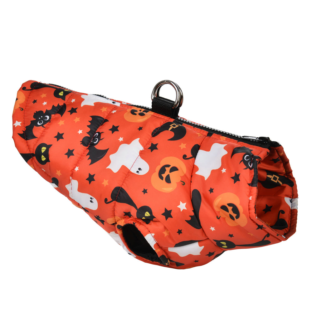 French Bulldog Frenchie Halloween Winter Jacket With Pumpkin Print Cozy