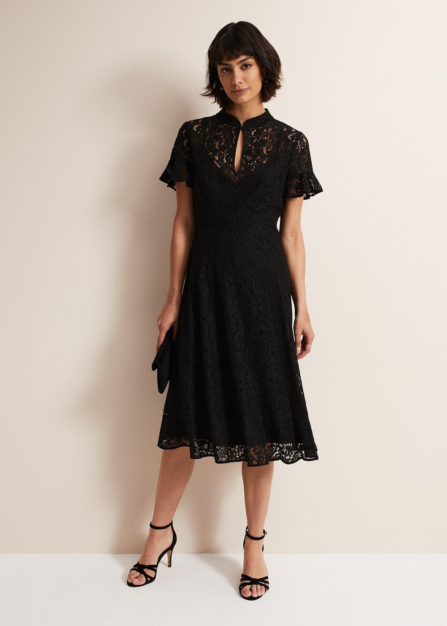 Rimsha Black Lace Midi Dress