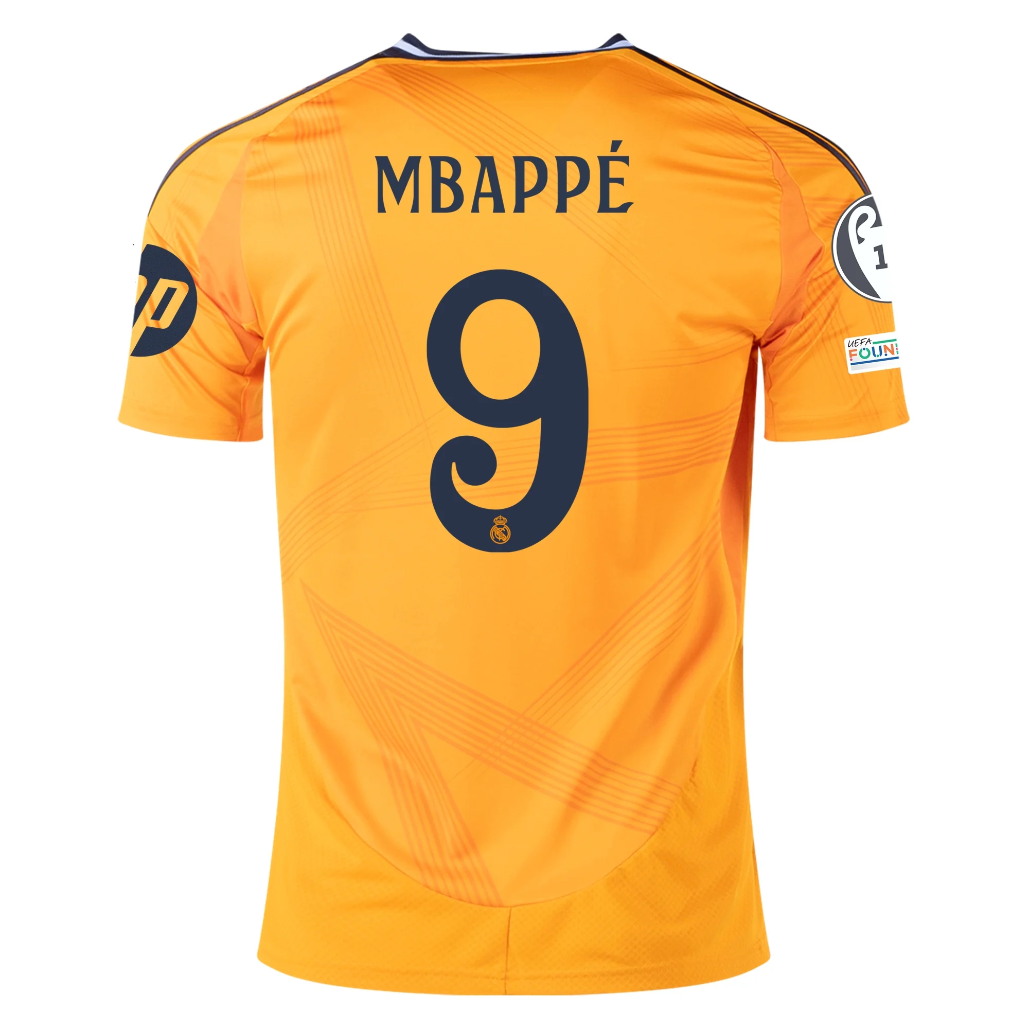 Buy Kylian Mbappe Real Madrid Away Soccer Jersey 24/25 Champions League Crew Orange