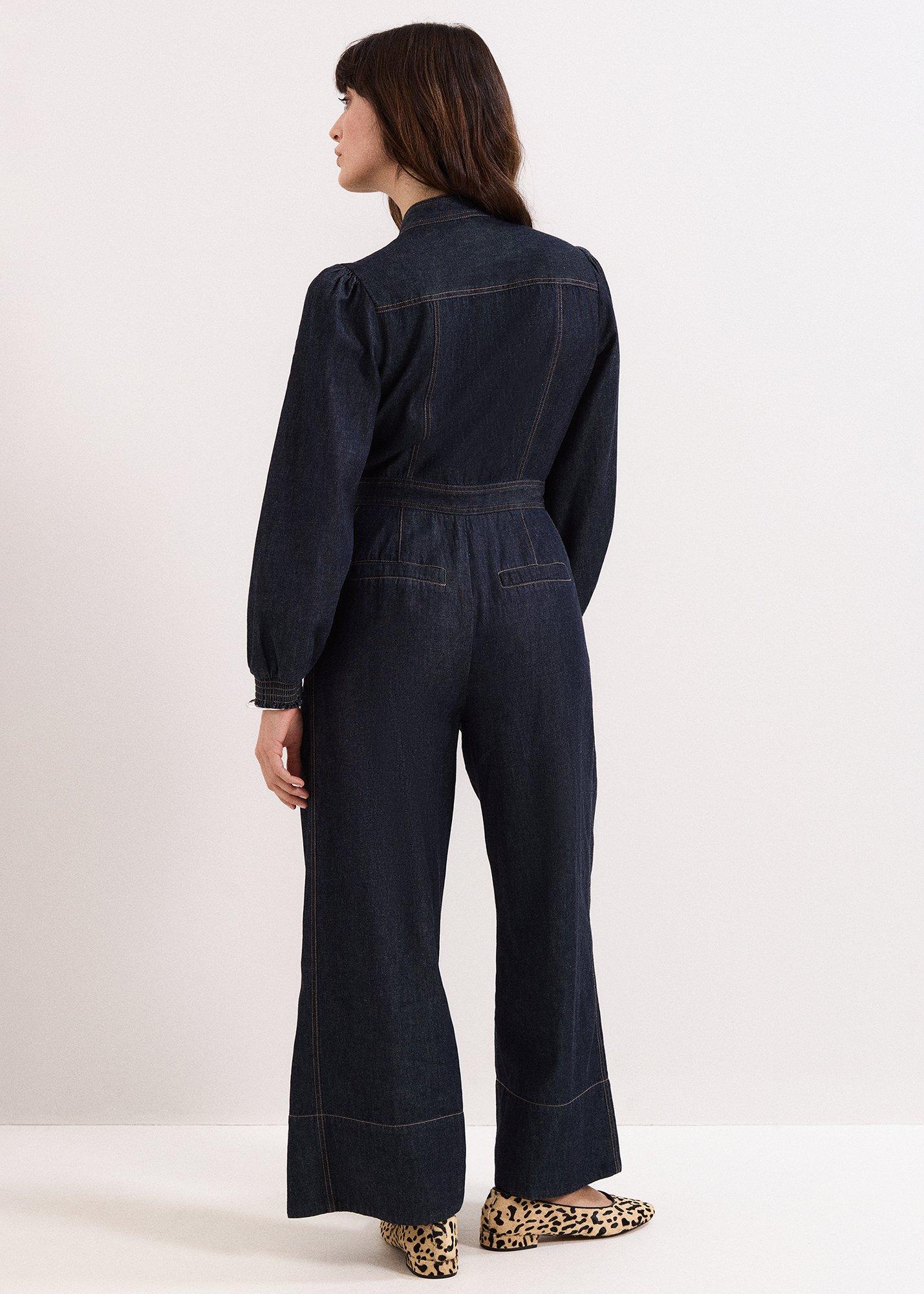 Petite Patricia Denim Pussybow Jumpsuit