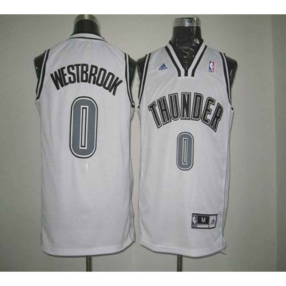 Thunder #0 Russell Westbrook White on White Stitched NBA Jersey