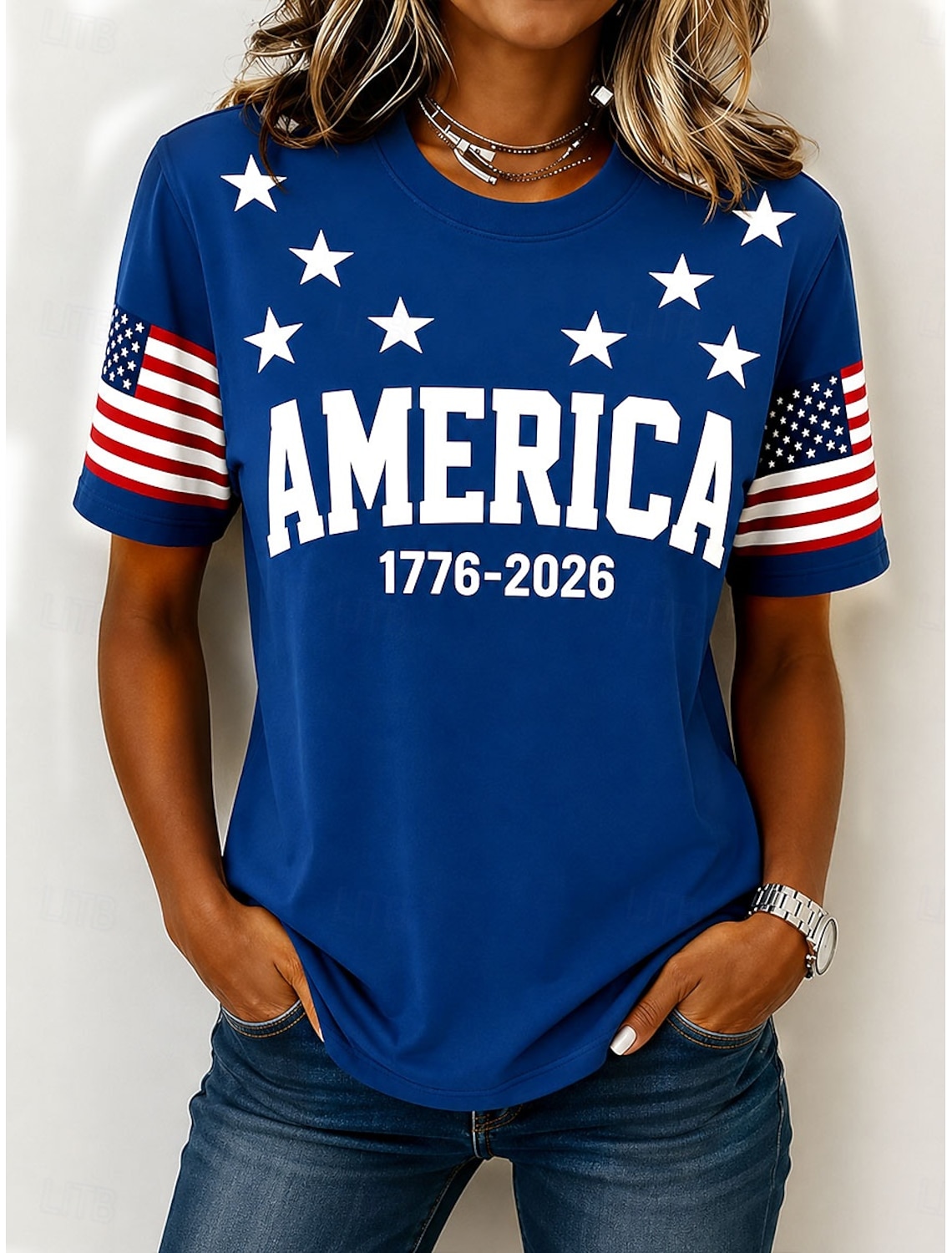 American Independence Day Women's T Shirt Print Graphic Letter American Flag Stylish Classic Casual Short Sleeve V Neck Regular Tops Casual Daily Blue White Gray Summer Spring